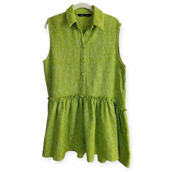 Zara Oversized Sleeveless Tweed Lime Collared Textured Minidress Size M - Picture 5 of 14